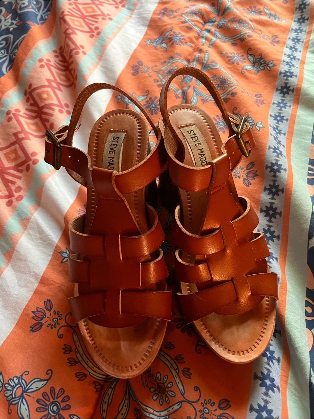 Steve Madden Cognac Leather Strappy Sandals